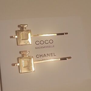 CHANEL Gold Square Perfume Bottle Hair Pins